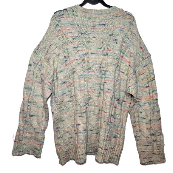 AE Oversized Speckled Crewneck Sweater Pullover Cream Ribbed Women's Size Large - Picture 2 of 7